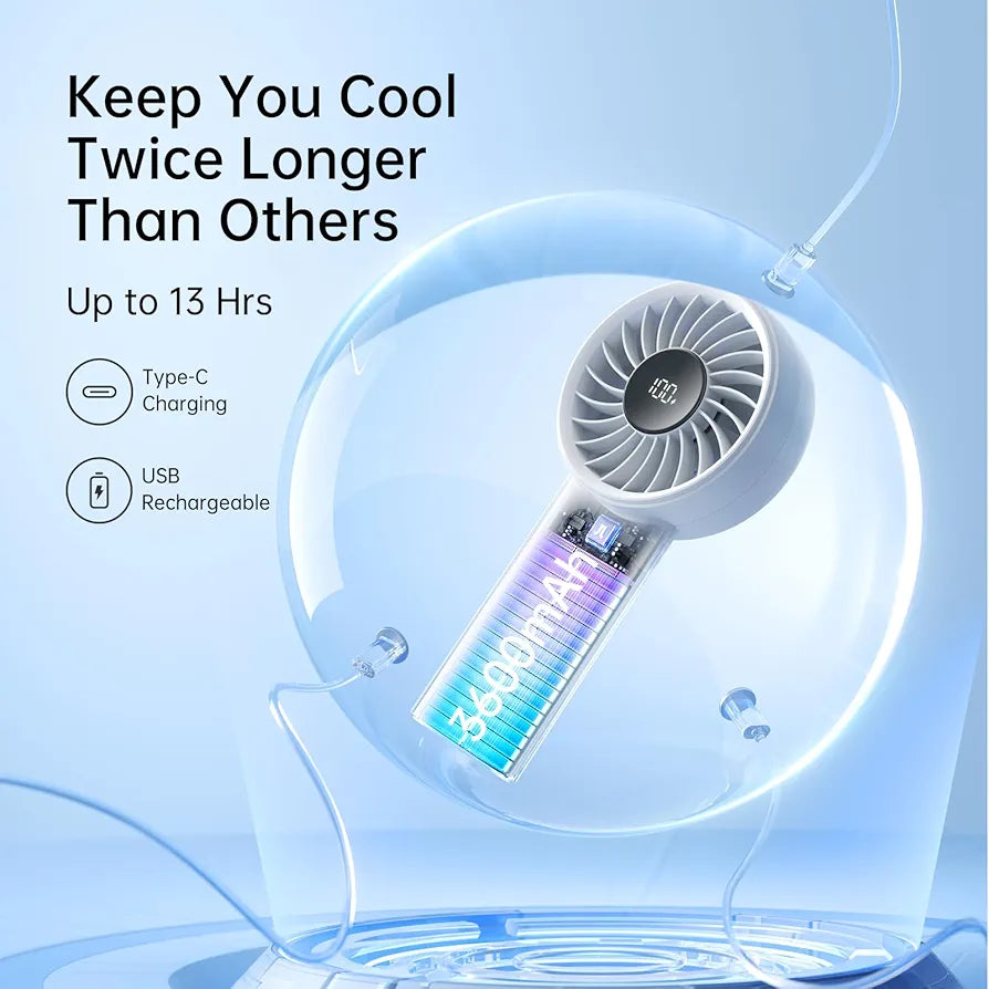 JISULIFE Life4 โ Portable Handheld Fan with LED Display & 5 Wind Speeds (USB Rechargeable)